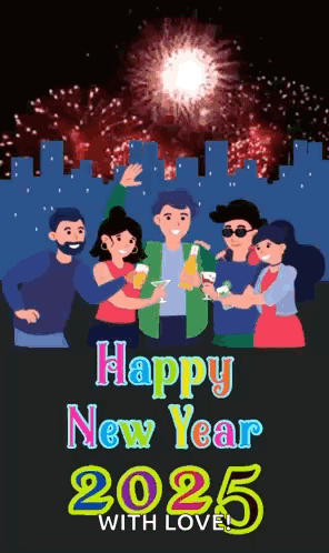People Watching Fireworks Happy New Year 2025 With Love GIF