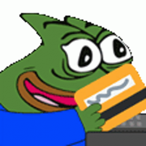 Pepe The Frog Looks Happy With Card Swiper GIF