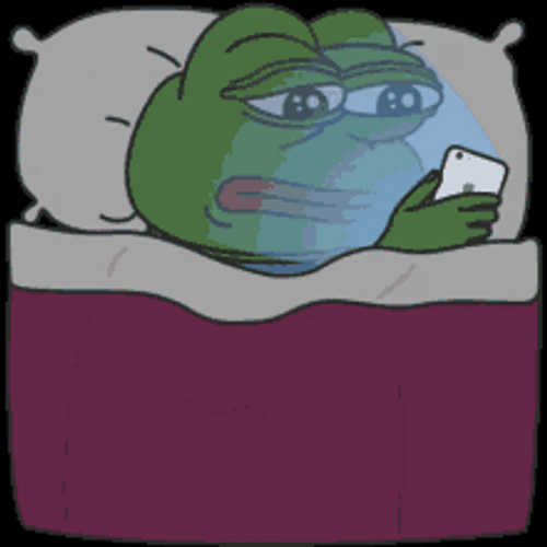 Pepe The Frog Meme Watching Phone Bed GIF