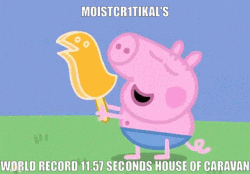 Peppa Pig Is Holding An Ice Cream Cone With A Bird On It And Says World Record 11.57 Seconds House Of Caravan GIF
