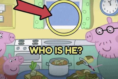 Peppa Pig with Magnifying Glass Asking Who Is He