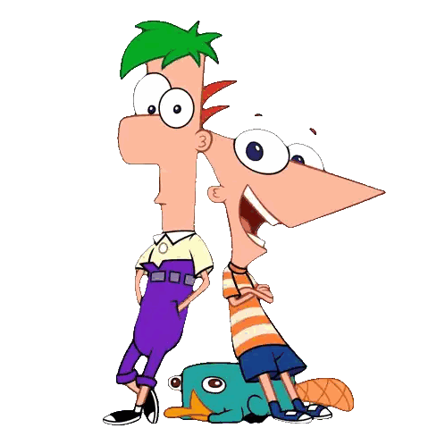 perry the platypus and phineas and ferb from phineas and ferb are standing next to each other