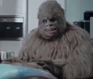 Person As Bigfoot On Kitchen Couch GIF