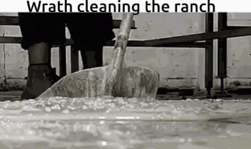 Person Cleaning Ranch With Shovel GIF