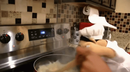 Person Cooking on Samsung Stove With Paper Towel