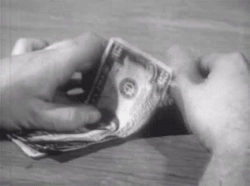 Person Counting Stack of Money Black and White