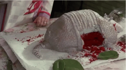 Person Cutting Armadillo Cake With Blood