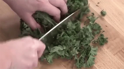 Person Cutting Kale with Knife