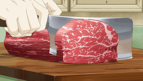 Person Cutting Meat With Knife GIF