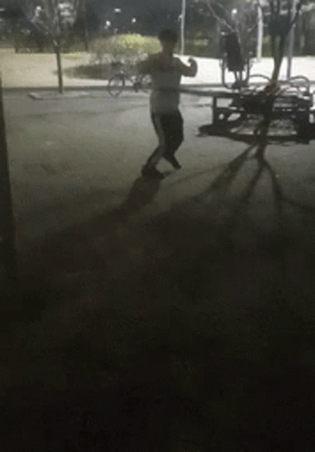 Person Dancing in Dark Park at Night