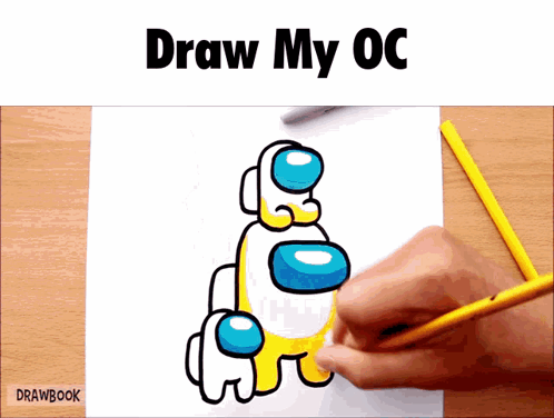 Person Drawing Among Us Characters With Yellow Pencil GIF