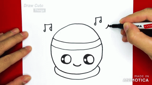 Person Drawing Cartoon Character With Music Notes on Head