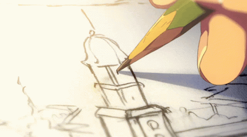Person Drawing Tower With Letter C GIF