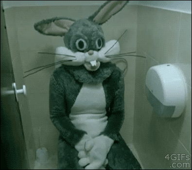 Person Dressed as Bugs Bunny Sitting in Toilet