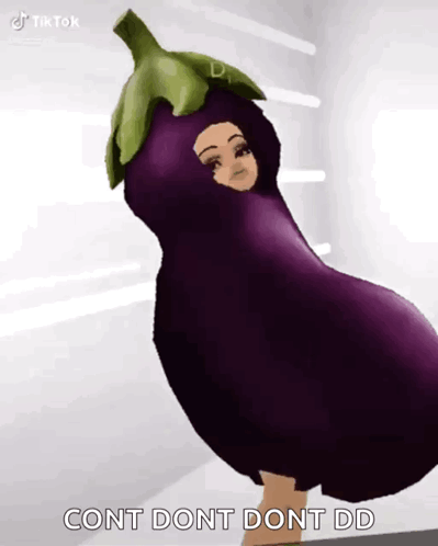 Person Dressed as Eggplant with Text