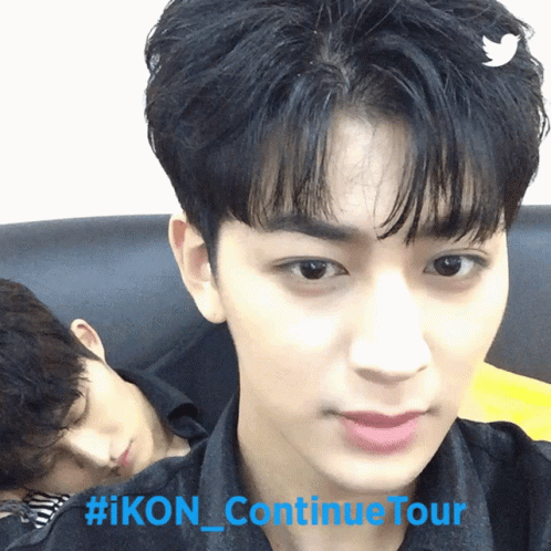 Person Face With #Ikon_continue Tour In Blue GIF