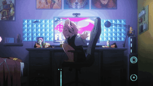Person Feet Up At Computer Monitor Saying Fl GIF