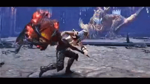 Person Fighting Monster With Sword in Video Game
