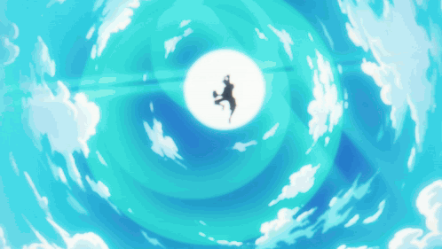 Person Flying Through Blue Sky GIF
