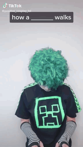 Person Green Hair Black Shirt Saying How A Walks On It GIF