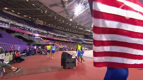 Person Holding American Flag in Stadium Saying The New