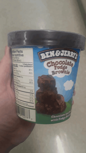 Person Holding Ben & Jerry's Chocolate Fudge Brownie