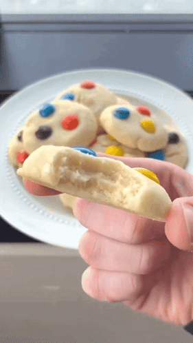 Person Holding Bitten Cookie and Plate of Cookies