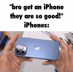 Person Holding Blue IPhone Saying Bro Get An IPhone GIF