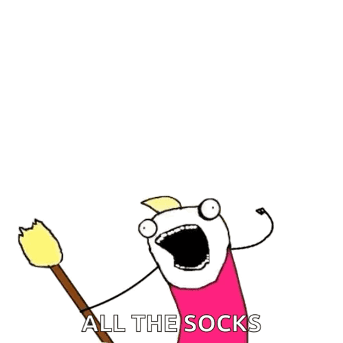 Person Holding Broom Saying All the Socks