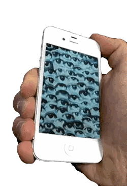 Person Holding Cell Phone With Eye Pattern