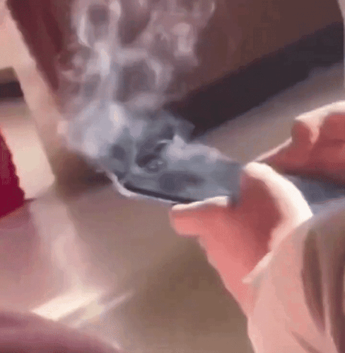 Person Holding Cell Phone With Smoke GIF