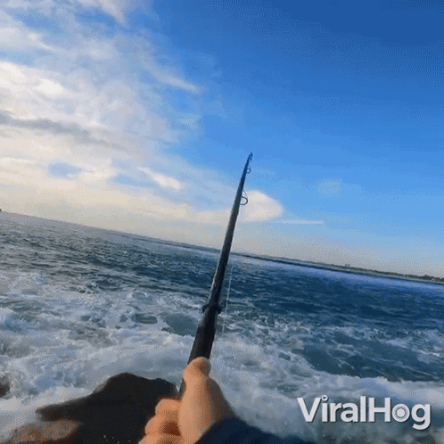 Person Holding Fishing Rod In Ocean Viralhog GIF