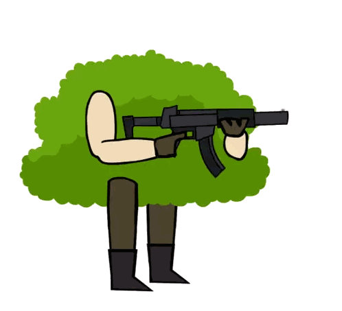 Person Holding Gun Behind Green Bush