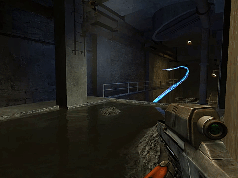 Person Holding Gun With Blue Light In Dark Room GIF