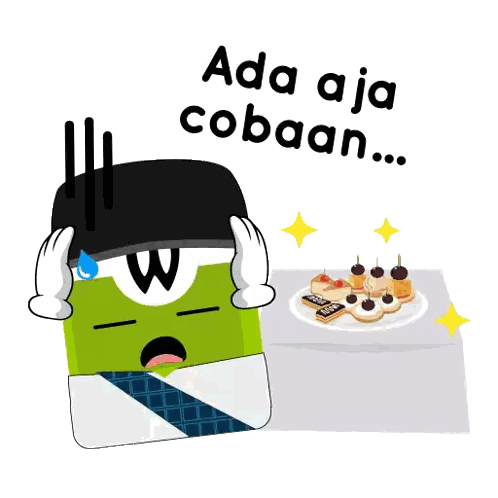 Person Holding Head in Front of Food Saying Ada Aja Cobaan