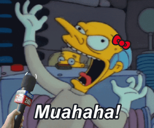 Person Holding Microphone in Front of Muahaha Cartoon