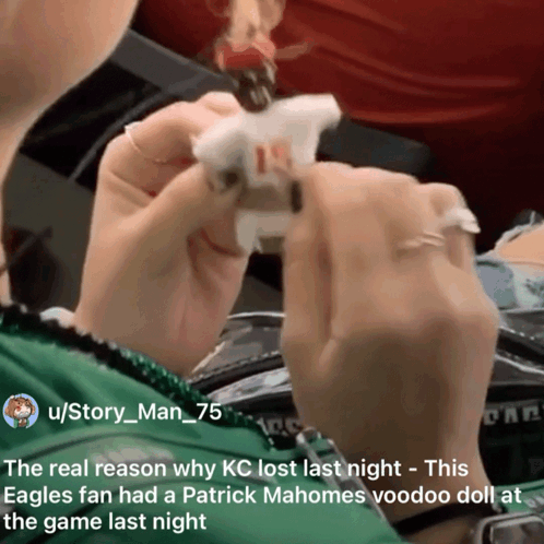 Person Holding Patrick Mahomes Voodoo Doll
