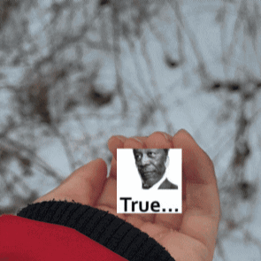 Person Holding Picture of Man Saying True