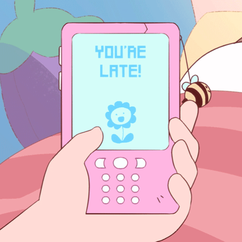 Person Holding Pink Cell Phone Saying You're Late