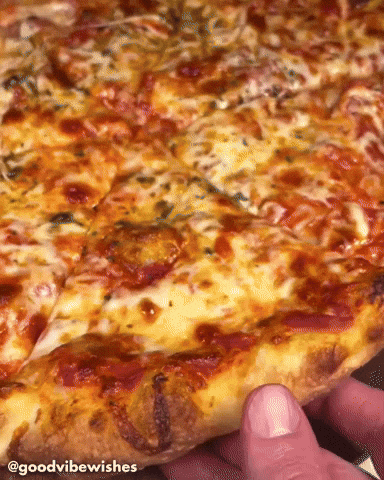 Person Holding Pizza Slice Good Vibe Wishes