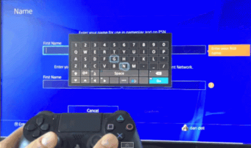 Person Holding PlayStation Controller Saying Enter Your Name