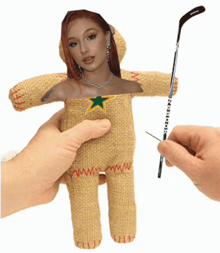 Person Holding Reebok Hockey Stick and Stuffed Doll