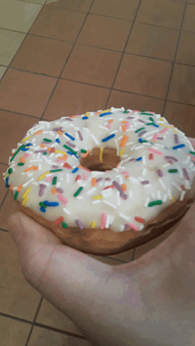 Person Holding Sprinkled Donut
