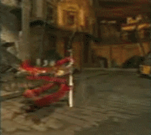 Person Holding Sword and Red Flag