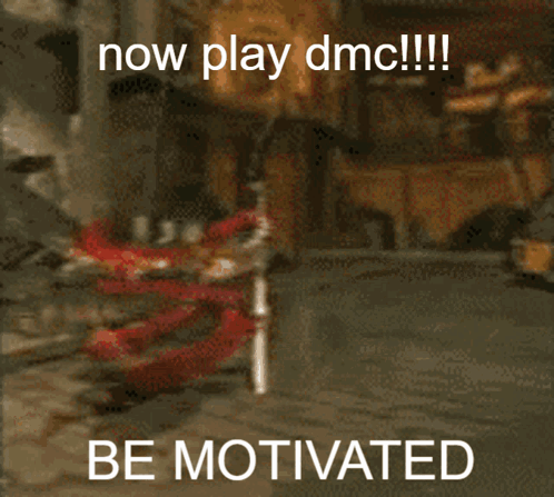Person Holding Sword Saying Now Play DMC GIF
