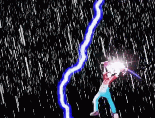 Person Holding Sword Struck by Lightning in Rain
