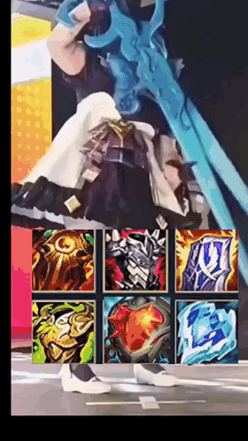 Person Holding Sword Surrounded By Icons GIF
