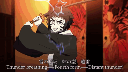 Person Holding Sword Thunder Breathing Fourth Form Distant Thunder