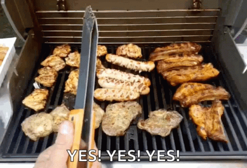 Person Holding Tongs Over Grill Says Yes