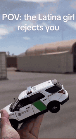 Person Holding Toy Police Car Saying Border Patrol